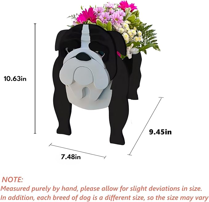 Black English Bulldog Dog Planter Plant Pots,Cute Garden Dog Flower Planter,Dog Planters Birthday Gifts for Women,Office,Indoor/Outdoor Decor（9.45 * 7.48 * 10.63in）
