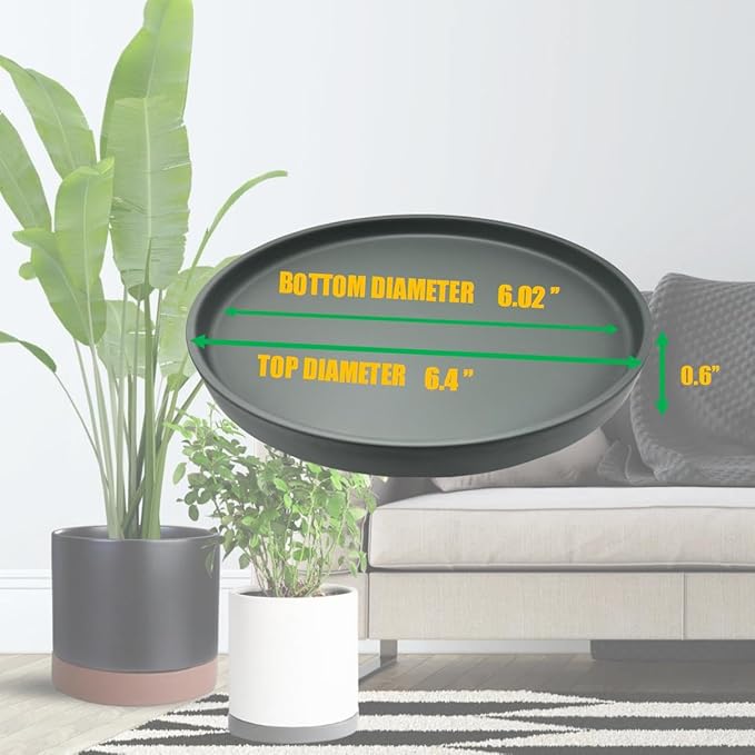 2 Pack Ceramic Plant Saucer Pot Tray 6 Inch, Planter Saucers 4 5 6 7 8 9 10 11 12 13 Inch for Indoors Outdoor, Durable Sturdy Flower Drainage drip Water Tray for Glazed Pots Base (6.4 Inch-Grey)