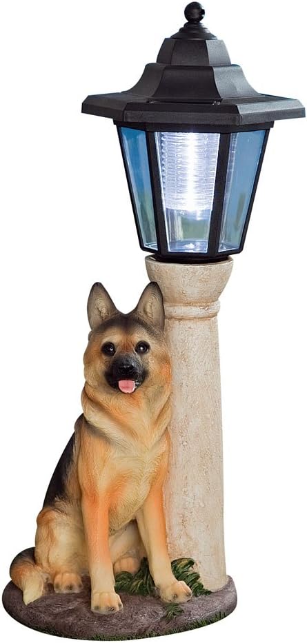 Bits and Pieces-Solar Shepherd Lantern-Solar Powered Garden Lantern - Resin Dog Sculpture with LED Light