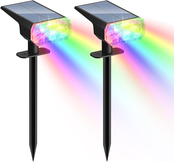 Solar Lights Outdoor Waterproof: IP65 Led Spot Light Decorations for Garden - Multicolor RGB Solar Powered for Yard - Dust to Dawn Uplighting Landscape Pathway Drive Patios 2PC