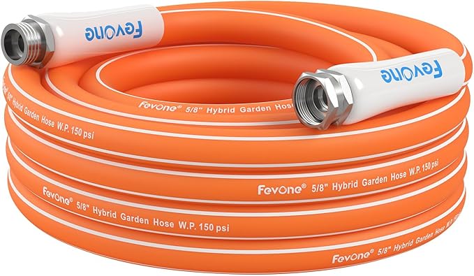 Fevone 25 ft Garden Hose, Heavy Duty Water Hose, Hybrid Polymer, Kink Resistance, Flexible, Durable, Leak Free, Aluminum Fittings, 3/4" GHT, 5/8" ID, 600 Psi, Drinking Water Safe
