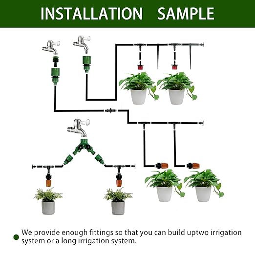JOPARY 100FT PVC Hose DIY Automatic Flower Waterer Drip Irrigation Kit,Balcony Flower Pot Watering, Smart Watering Drip Irrigation, Irrigation Tubing Hose Adjustable Nozzle Emitters Barbed Fittings