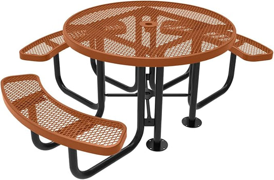 Heavy-Duty Portable Outdoor Picnic Table with Umbrella Hole, Expanded Metal Patio Dining Furniture Made in America (46" Round Top, Textured Copper)