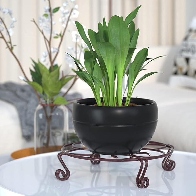 Yimobra 4 Pack Plant Stand for Flower Pot Heavy Duty Potted Holder Indoor Outdoor Metal Rustproof Iron Garden Container Round Supports Rack for Planter (4PC Brown 9.4 x 2 IN)