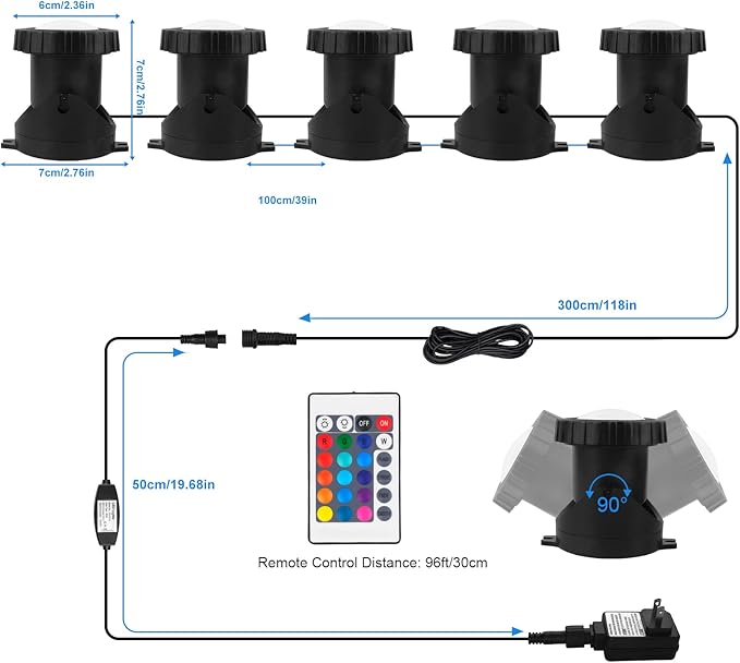 T-SUN LED Pond Light, 5 Head Lamps Submersible LED Pond Lights Color Changing Garden Pond Light with Remote Control, RGB Fish Tank Lights Fountain Spotlight for Garden, Pool, Aquarium Tank(5 Headlamp)