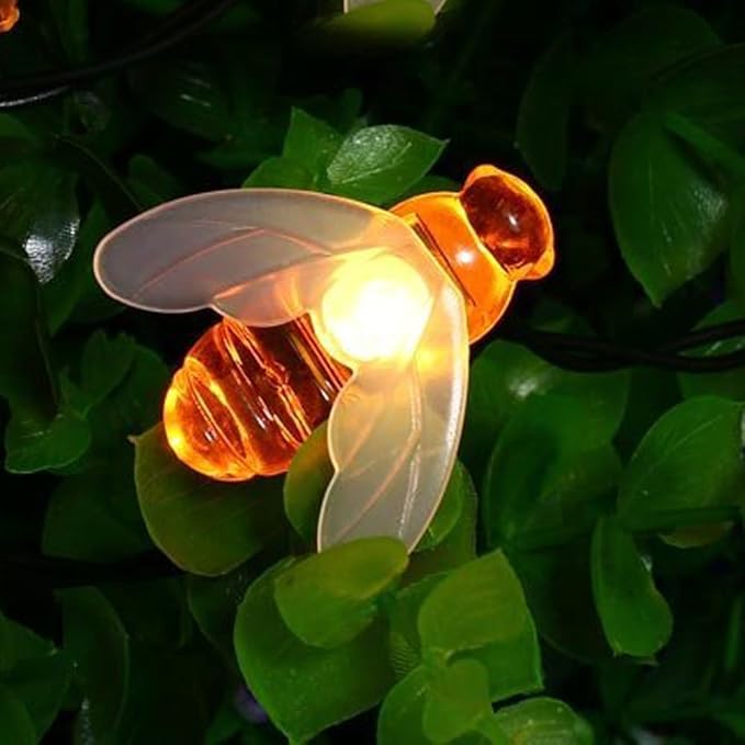 Plug-in Bee String Lights, 33Ft 100 Led Bee Shape Fairy Lights 8 Modes for Garden, Patio, Lawn Decoration (Warm White)