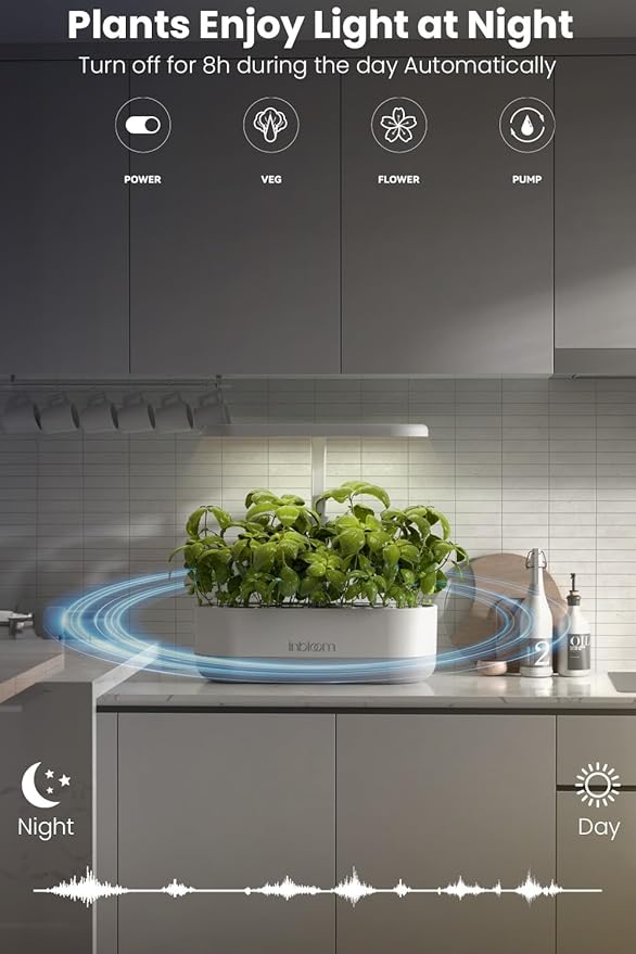 inBloom 12 Pods Hydroponics Growing System Indoor Garden with LED Grow Light and Pod Kit, Plants Germination Kit with 4.2L Water Pump Accelerate, Height Adjustable, Gardening Gifts for Women, White