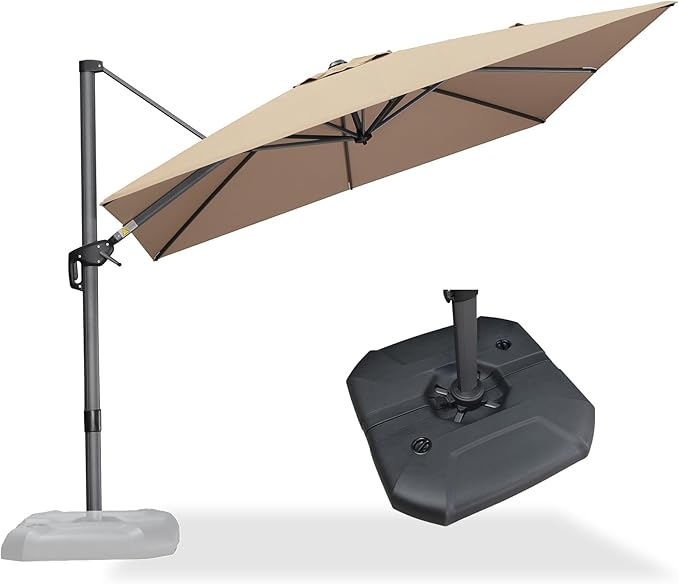 PURPLE LEAF 9 Feet Square Cantilever Umbrella Patio Umbrella with Base Outdoor Umbrella Aluminum Offsetwith 360-degree Rotation for Garden Deck Pool Patio Taupe