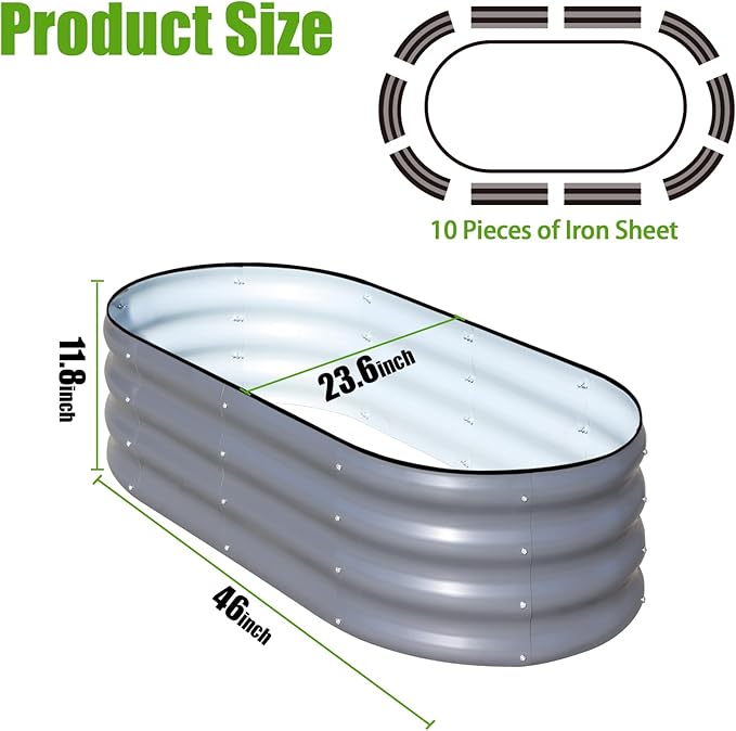 SnugNiture Galvanized Raised Garden Bed, 4x2x1ft Oval Metal Planter Box for Planting Outdoor Plants Vegetables