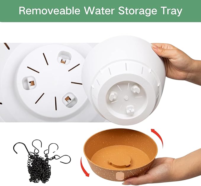 QCQHDU 2 Pack 8 inch Hanging Planters for Indoor Plants, Outdoor Hanging Baskets, Self Watering Pots with Drainage Holes & Removable Tray (White, 8 inch)