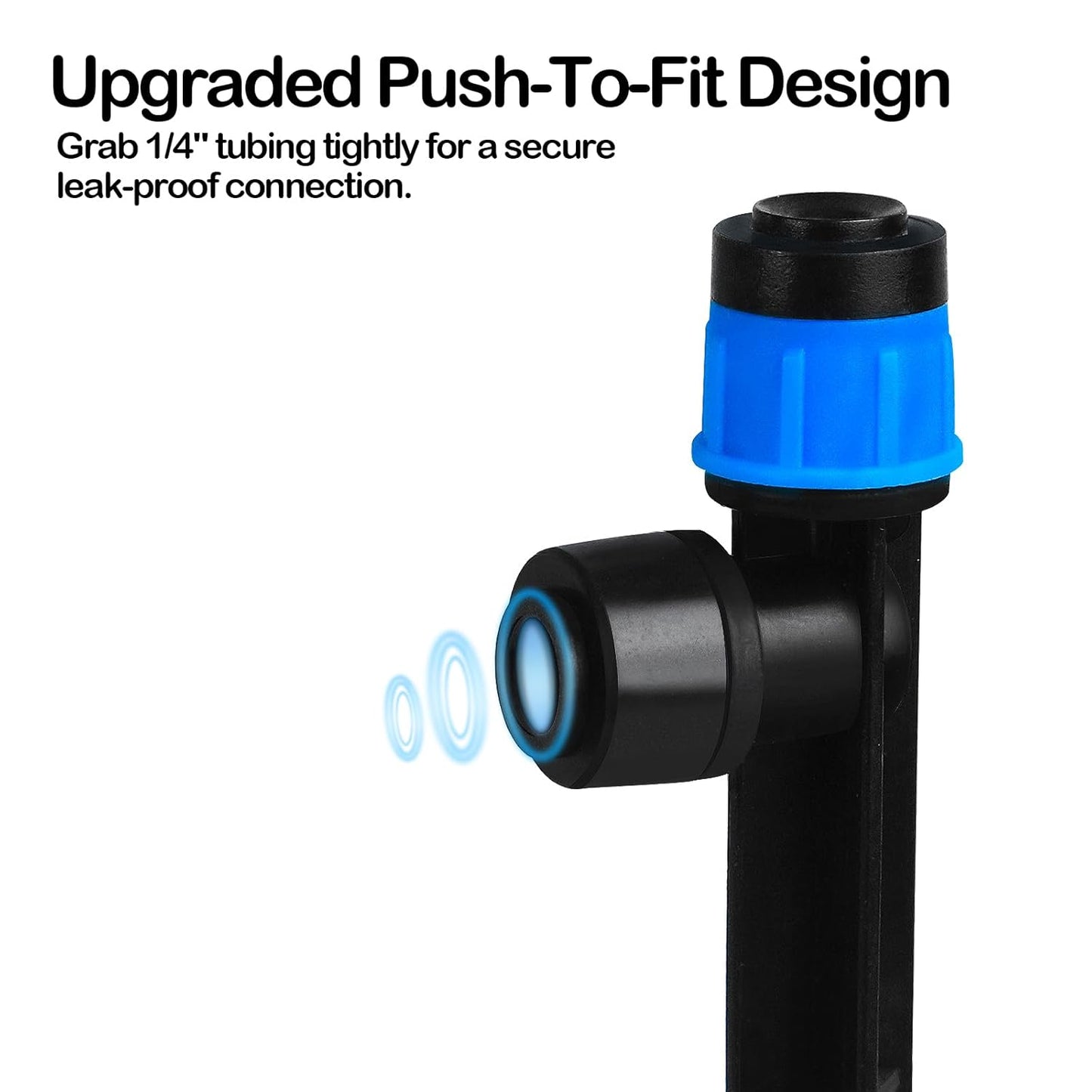 Push-to-Fit Drip Irrigation Vortex Emitters for 1/4" Drip Irrigation Tubing, 30 Pcs Adjustable 360 Degree Water Flow Fan Shape Drippers with Stake for 4/7mm Tube for Garden Watering System