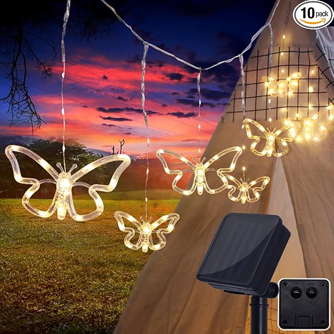 Solar USB String Butterfly Lights Indoor Outdoor 10 LED Fairy Light Decorations for Garden Fence Patio Yard Christmas Tree, Lawn, Patio, Party Decoration (Solar Light)