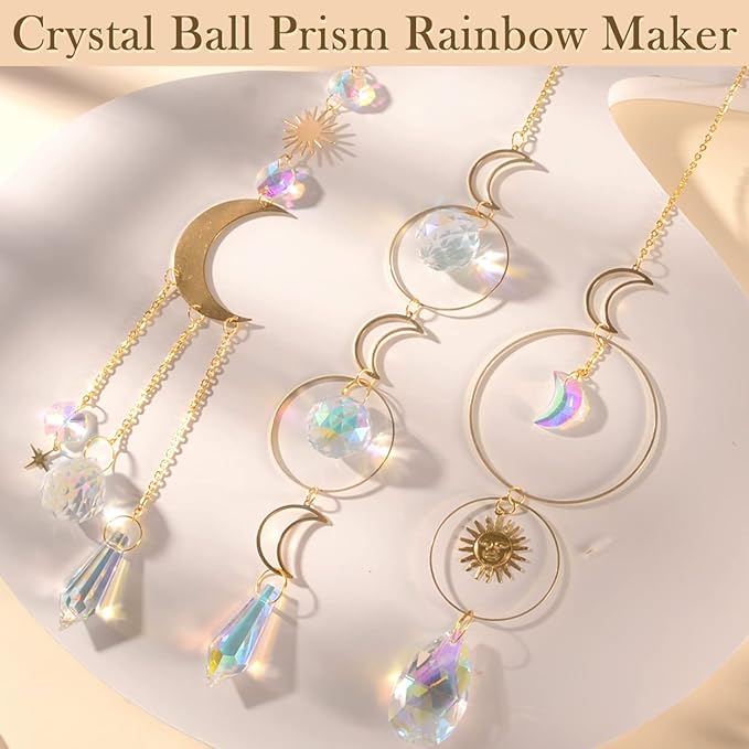 ilclviz Suncatcher Crystal Hanging Sun Catcher Prism with Chain Pendant Ornament Crystal Balls for Window