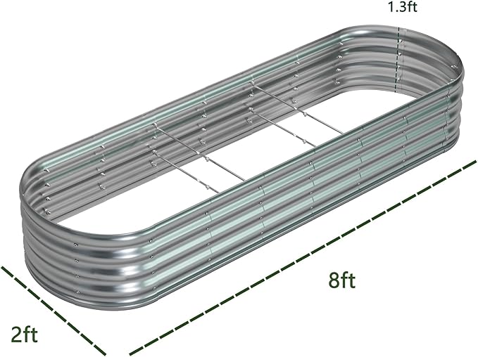 zizin Galvanized Raised Garden Bed Metal Oval Raised Garden Beds Outdoor Planter Box for Vegetables (8x2x1.3FT, Silver)