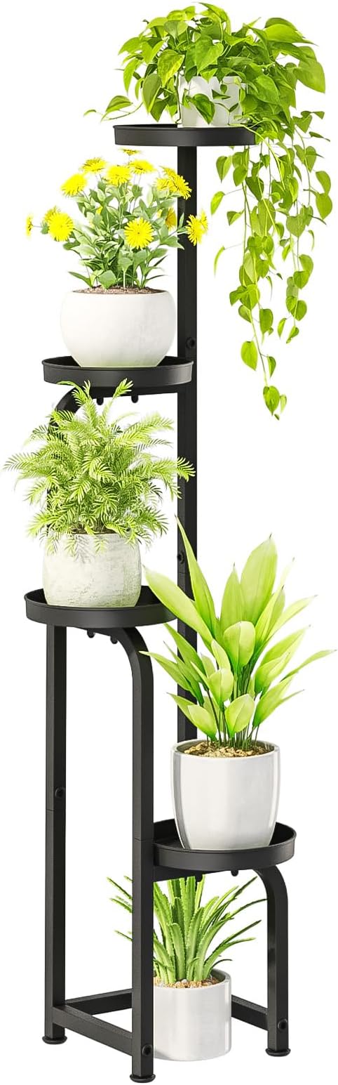 Bamworld Tall Plant Stand Indoor Outdoor, Corner Metal Flower Pot Stands for Multiple Plants, 4 Tier Heavy Duty Plant Shelf for Patio Garden Balcony Living Room Bedroom(Patent Design)