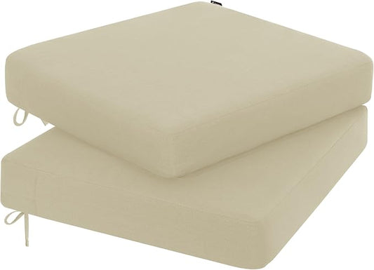 Favoyard Outdoor Chair Cushion 16 x 17 x 3 Inch Rainproof & 3-Year Fade Resistant Patio Furniture Cushions with Removable Cover and Adjustable Ties for Garden Sofa Couch Pads Set of 2, Beige