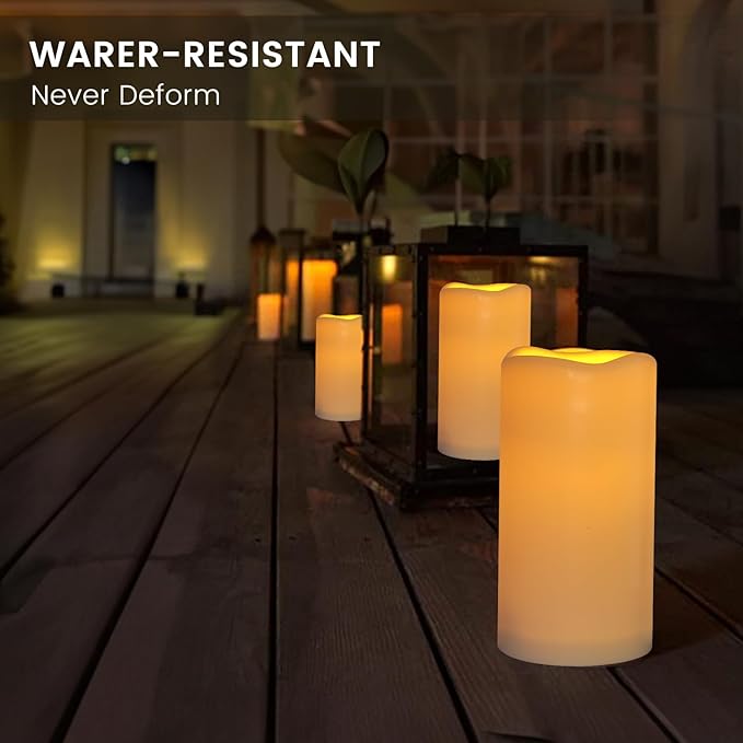 Flickering Flameless LED Candles with 10-Key Remote & Timer, Waterproof Outdoor Indoor f Battery Operated Candles for Home/Wedding/Festival Décor Set of 2 (D3 x H5.5) Ivory