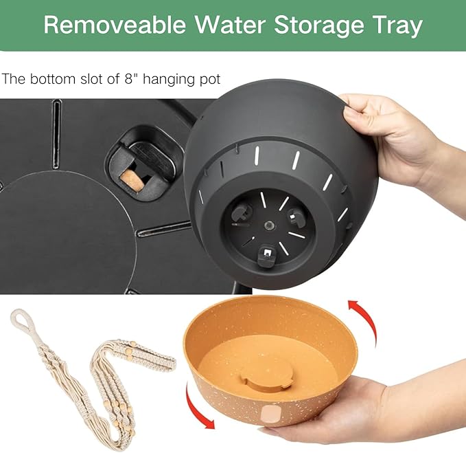 QCQHDU 2 Pack Hanging Planters for Indoor Plants, Outdoor Hanging Baskets, Self Watering Pots with Drainage Holes & Removable Tray (Dark Grey, 8 inch, Macrame Hanger)