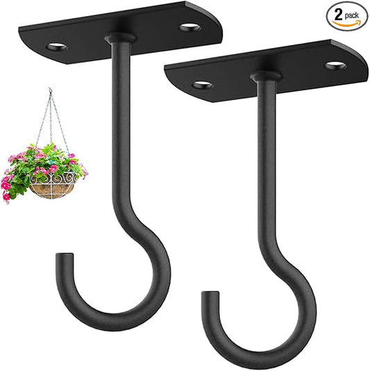Ceiling Hooks for Hanging Plants,2Pack 4in for Plants,Lights,Planters,Lanterns,Hanging Bird Feeders,Wind Chimes,Indoor&Outdoor Decoration Black