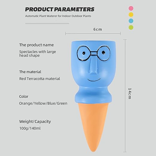 4 Pack Terracotta Watering Spikes, Vacation Self-Watering Planters Devices - Continuous Moisture with Slow Release Watering System - Perfect for Indoor Outdoor Plants (Big Head)