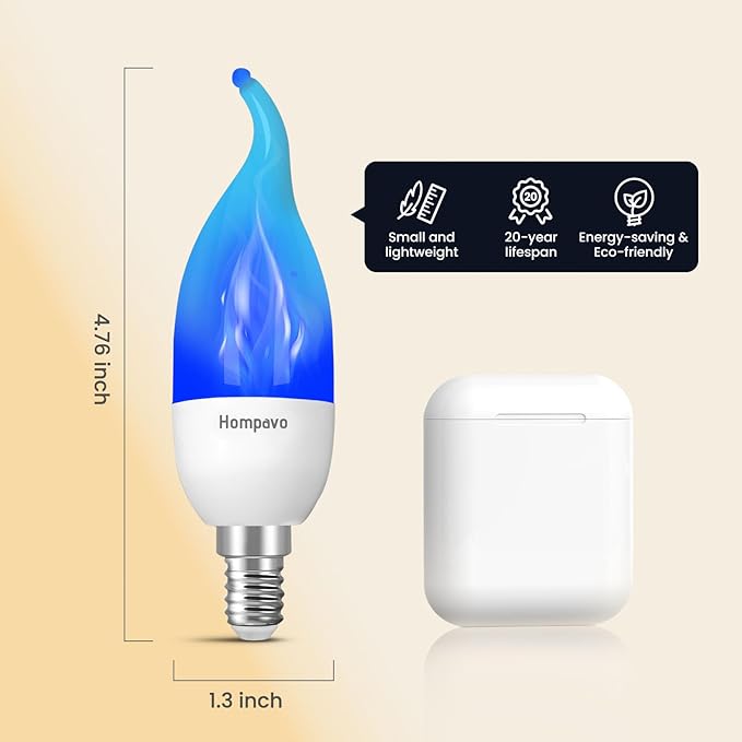 Hompavo 【Upgraded LED Flame Light Bulbs, 3 Modes Flickering Light Bulbs, E12 Chandelier Base Candle Fire Light Bulb for Halloween Christmas Party Porch Indoor & Outdoor Home Decoration, Blue 6 Pack