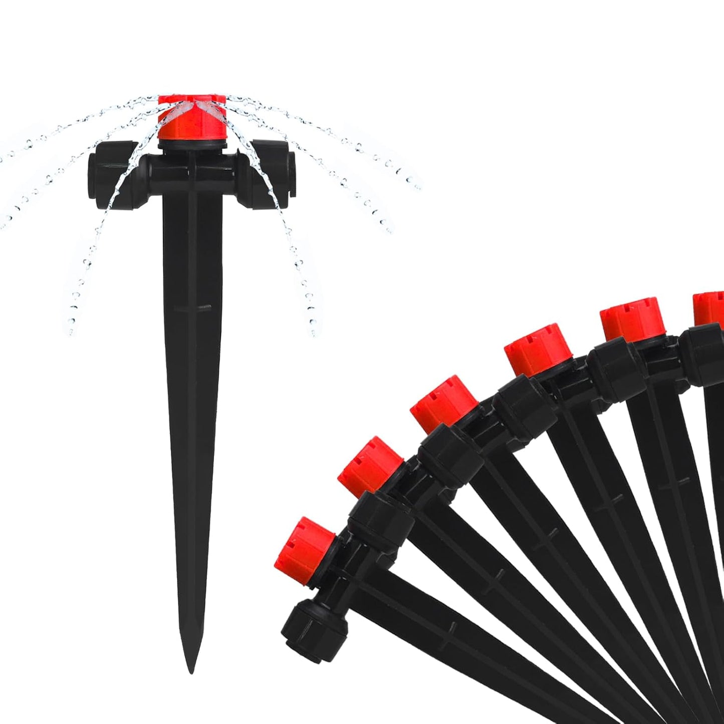 Push-to-Fit Drip Irrigation Emitters for 1/4" Drip Irrigation Tubing, 20 Pcs Adjustable 360 Degree Water Flow Drippers Sprayer on Stake 360° Full Circle Multi-Stream Irrigation In-line Dripper