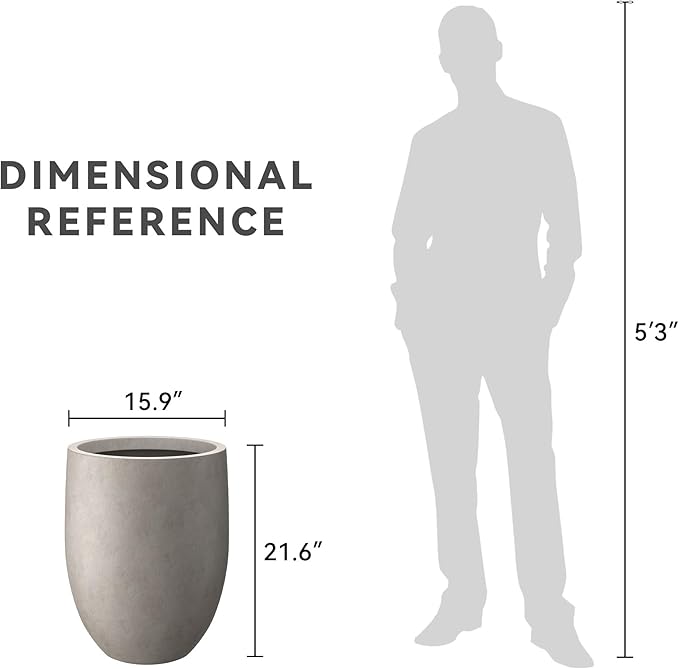 Kante 21.7" H Buff Concrete Tall Planter, Large Outdoor Indoor Decorative Pot with Drainage Hole and Rubber Plug, Modern Round Style for Home and Garden