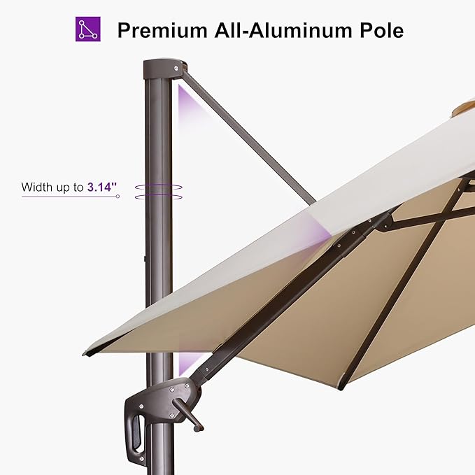 PURPLE LEAF 8 Feet Cantilever Patio Umbrella Square Umbrella with 360° Rotation and Aluminum Offset Hanging Outdoor Umbrella for Pool Garden Backyard Deck, Beige