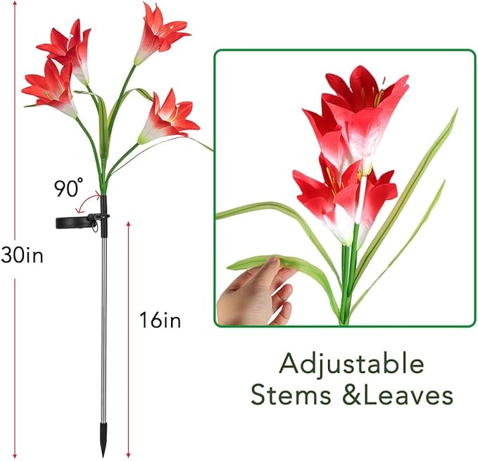 Veesee Solar Lily Flower Lights, Garden Lights for Christmas Gift, Outdoor Solar Powered Garden Lily Decorative Light, Colors Changing Solar Flower Light for Garden,Patio,Yard,Decoration-Red