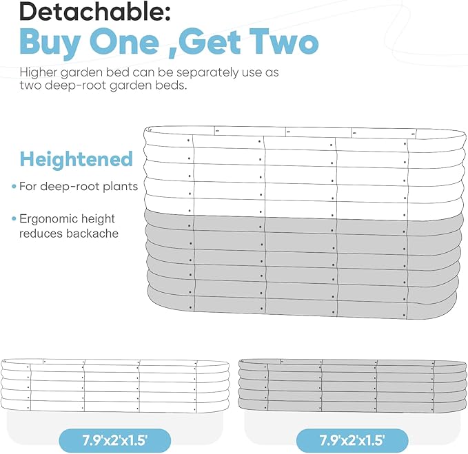 KING BIRD Raised Garden Bed 2.85 ft Tall 9 in 1 Galvanized Planter Garden Box Outdoor for Gardening, Deep Root Vegetables, Flowers 94.5X23.6X34.2 in, Light Blue