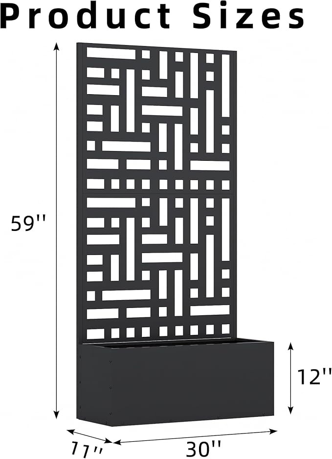 Casaphoria Metal Raised Garden Bed with Trellis and Wheels, 59"x30"x12" Planter Box for Climbing Plants, Vegetables & Vines, Features Drainage Holes and Privacy Screen (Black-Helen)