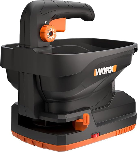 WORX 20V Cordless Seed Spreader 6-Speeds 5-Ft. Max Distance, Fertilizer Spreaders 8 Flow-Rate Settings, Broadcast Spreader Easier Than Hand Spreaders for Lawns WG869.9 – Tool Only