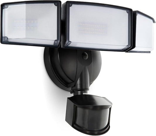 UME 49W LED Security Lights Motion Sensor Light Outdoor, 5000K Daylight, IP65 Waterproof, Dusk to Dawn, 3 Head Motion Detected Flood Light for Garage, Yard, Porch (Black)