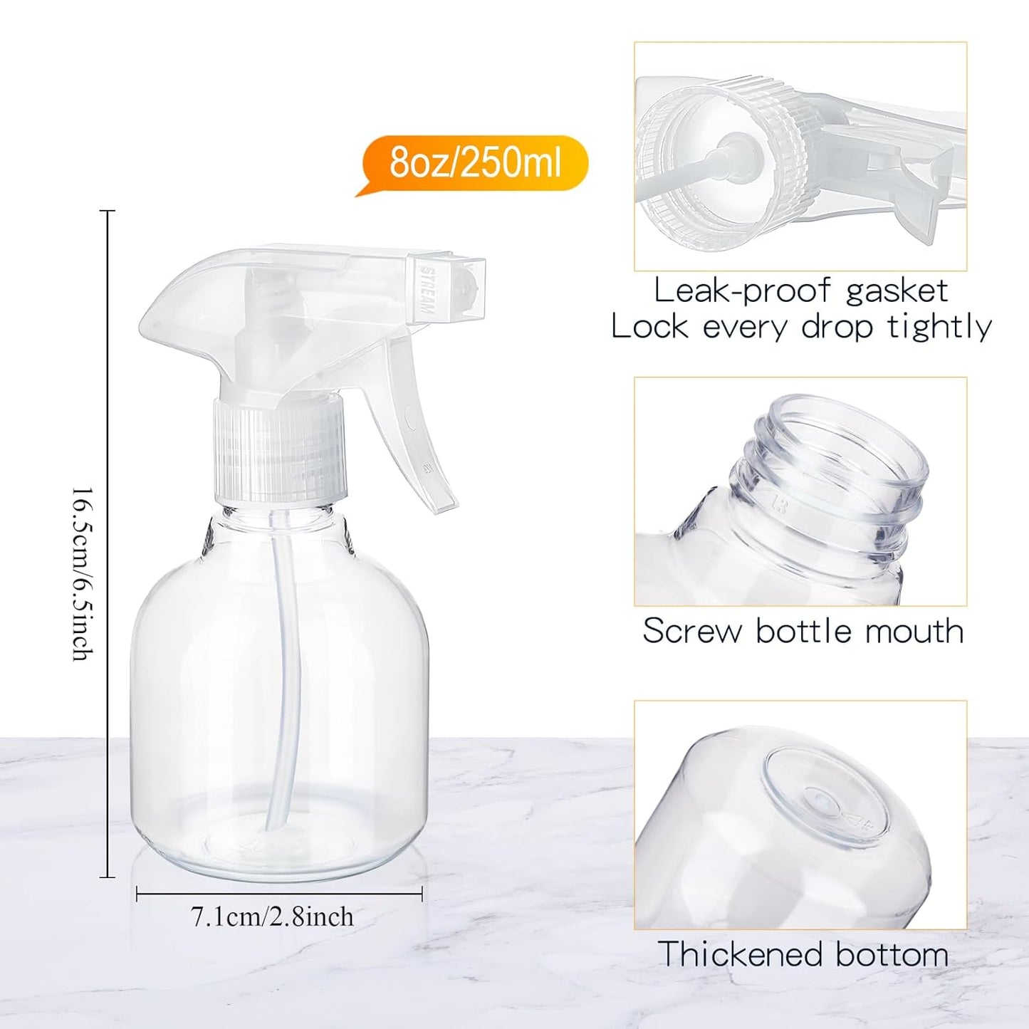 Jinei 24 Pcs 8 oz Empty Plastic Spray Bottle with Trigger Sprayers Pet Adjustable Head from Fine to Stream Refillable for Hair Plants Cooking Pets, No Leakage(Clear)