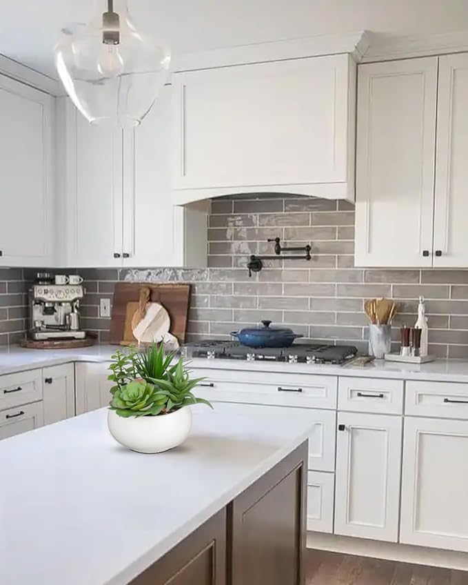 Fake Plants Artificial Succulents in Pots Faux Succulent Arrangement Potted Plant with White Ceramic Pot for Home Decor Modern Office Desk Bathroom Shelf Living Room Indoor Decoration