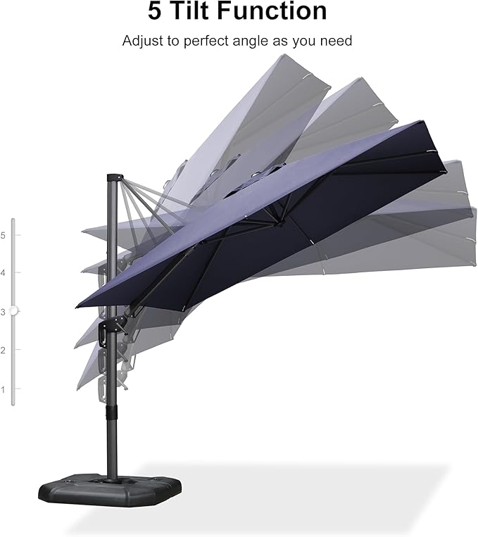 PURPLE LEAF 8.8' X 8.8' Right-left Tilt Patio Umbrella with Base Outdoor Cantilever Swivel Square Umbrella with Tilt Aluminum Offset Umbrella with 360-degree Rotation for Garden Deck Pool Patio Navy