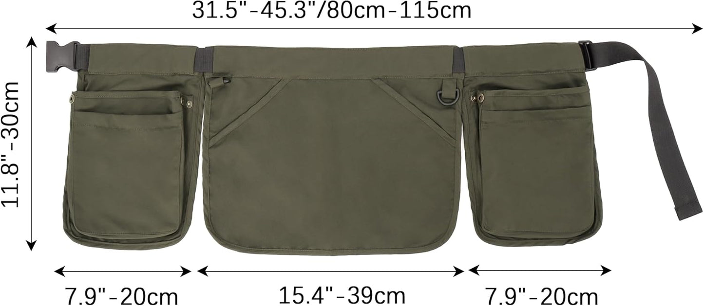C-ZOFEK Multi-pocket Waist Belt Apron Bag for Women/Men, Garden Tools for Gardener, Green