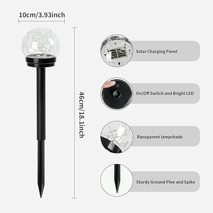 Solar Lights Outdoor Garden Decor Multi-Color Changing Globe LED Waterproof Lamp,Birthday Gifts for Women Mom Grandma,for Yard Lawn Backyard Landscape Pathway Patio Outside Gardening Gifts-4 Pack