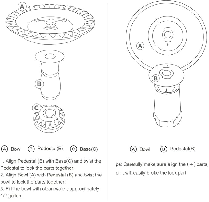 SKYFIRE 22-Inch Fibre Reinforced Concrete Pedestal Floor Fountain and Bird Bath Outdoor Decor for Garden, Patio, Lawn, Backyard - 20”L X 20”W X 22”H Antique Pedestal Birdbath