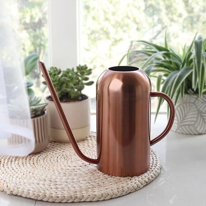 Watering Can Indoor Plants, 50 oz/1500 ml Metal Stainless Steel Watering Can Pot with Long Spout for Indoor House Plants Bonsai Outdoor Garden Flower Decorative(Copper) (Copper)