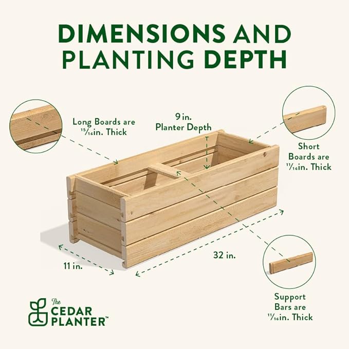 Greenes Fence Cedar Wood Planter Box, 32" x 11" x 10" - Made in USA with North American Cedar