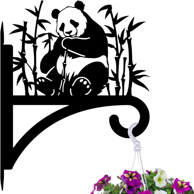 Peacoblue Iron Plant Hangers Holder for Outdoor Indoor Hanging Plants Flower Fern Pots Lantern Bird Feeder Wind Chimes, 12”x14” Weather Resistant Metal Wall Bracket Hooks for Porch Garden House(Panda)