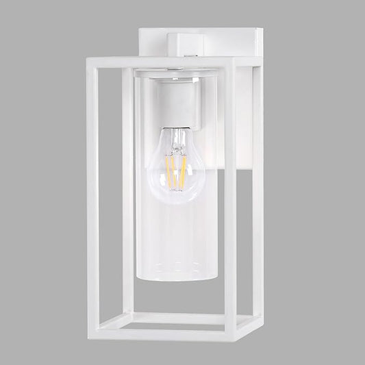 Pia Ricco Outdoor Wall Lights, Outdoor Wall Lantern with Circular Clear Glass Shade, Waterproof Exterior Lighting Fixtures, Modern Front Porch Lighting for House, Garage, E26 Base, ETL Listed, White