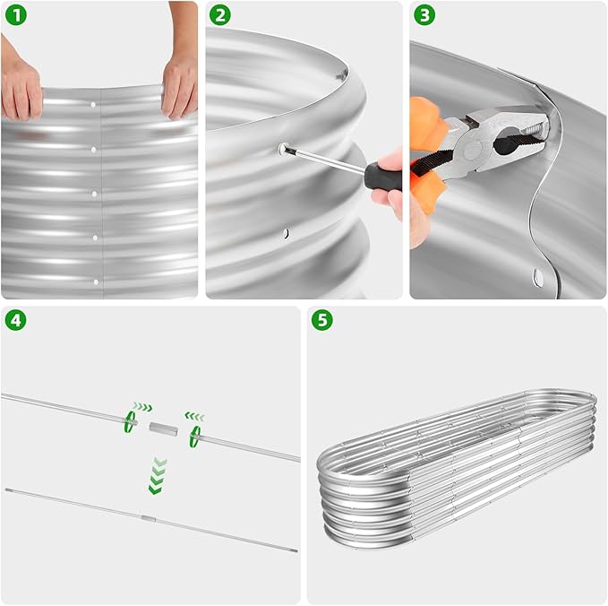 Land Guard 8×2×1.5ft Galvanized Raised Garden Bed Kit, Raised Garden Boxes Outdoor, Oval Metal Raised Garden Beds for Vegetables, Silver