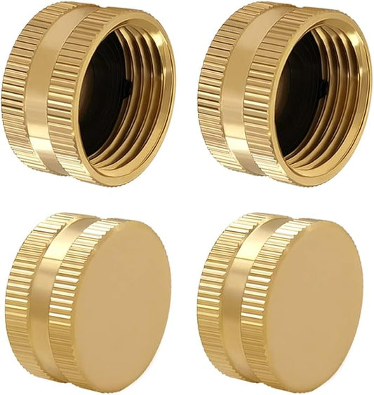 Hooshing 4PCS Brass Garden Hose End Caps 3/4" Female Garden Hose Caps with Washers