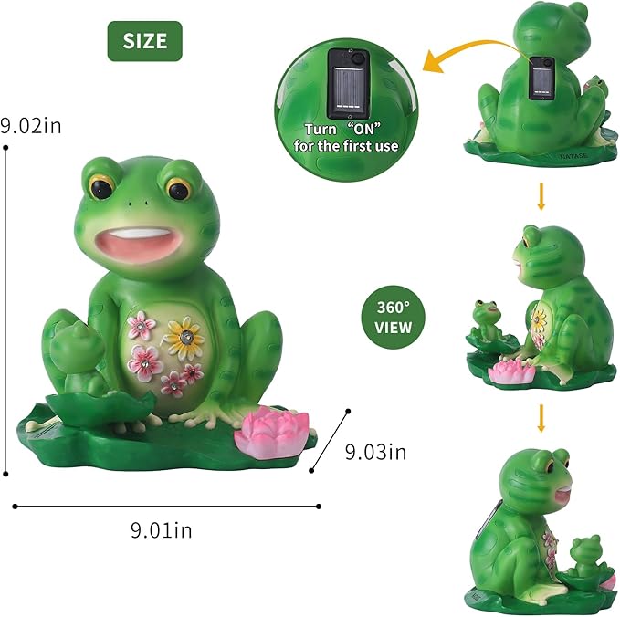 Upgraded Size Solar Garden Outdoor Statues Frog Mother and Little Frog with 6 LED Solar Figurine for Lawn,Patio, Balcony, Yard Decor Unique Gift, for Mom, Grandma,Father,Woman