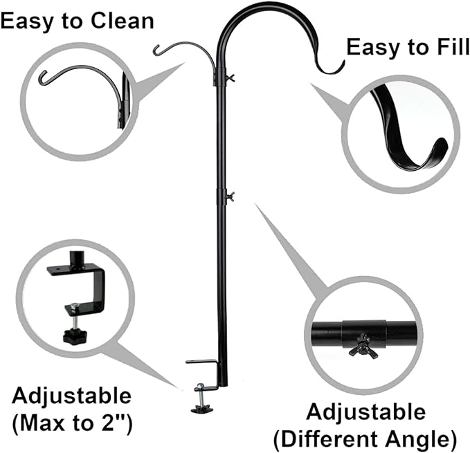 WOSIBO Three Span Deck Hook, 37 Inches Deck Bird Feeder Pole, Hanging Baskets Porch Multi-Hook for Deck Kit with Three Branches for Plant Hangers, Lanterns, Wind Chimes and More