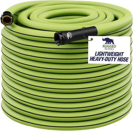 Rugged Rhino Heavy Duty Flexible Light Weight Garden Hose, 25ft x 5/8in, 4 Layer Leakproof Outdoor Gardening Tools, Watering Supplies, Powerful Water Pressure for Lawn, Flowers, Green Black