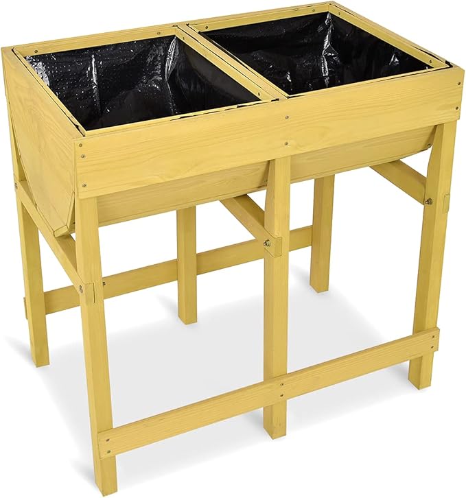 Giantex Raised Garden Bed, Elevated Wood Planter Stand, Garden Grow Box Kit W/Legs for Vegetable, Flower, Herb - Outdoor Planter W/Shelf for Garden, Patio, Backyard - Natural