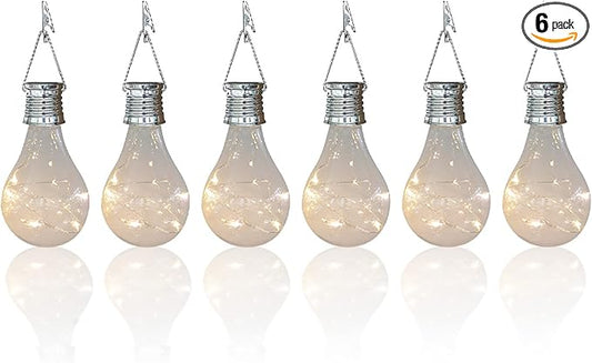 pearlstar Solar Light Bulbs Outdoor Waterproof Garden Camping Hanging LED Light Lamp Bulb Globe Hanging Lights for Home Yard Christmas Party Holiday Decorations (6 Pack-Clear Bulbs)